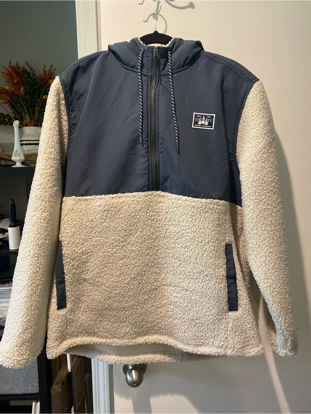 Hurley Blue/Beige Colorblock Full Zip Lined Hooded Jacket w/ Pockets Men’s L